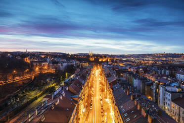 High view of house rooftops, Prague, Czech Republic, Europe - RHPLF05628