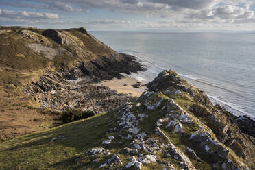 View towards East Cliff Beach, Gower Peninsula, South Wales, United Kingdom, Europe - RHPLF05717