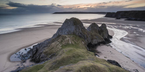 Three Cliffs Bay at sunset, Gower Peninsula, South Wales, United Kingdom, Europe - RHPLF05733