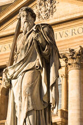 Prominent statue of St. Paul in front of St. Peter's Basilica, Vatican City, Rome, Lazio, Italy, Europe - RHPLF05764