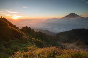 Goldener Sonnenaufgang in Sikunir, Java, Indonesien, Südostasien, Asien - RHPLF05793