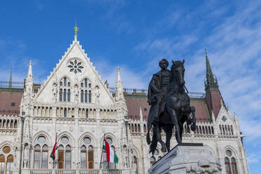 The Hungarian Parliament Building and statue of Gyula Andressy, Budapest, Hungary, Europe - RHPLF05889