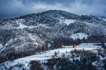 Winterlandschaft in den Karpaten bei Brasov, Kreis Brasov, Rumänien, Europa - RHPLF05999