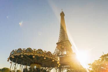 Eiffel Tower with historic Carousel, Paris, France, Europe - RHPLF06047