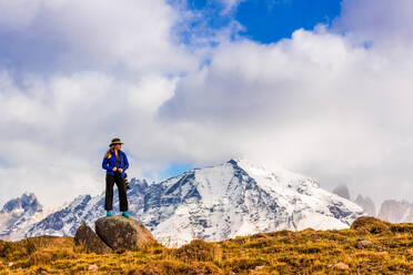 Enjoying the beautiful scenery of Torres del Paine National Park, Patagonia, Chile, South America - RHPLF06263