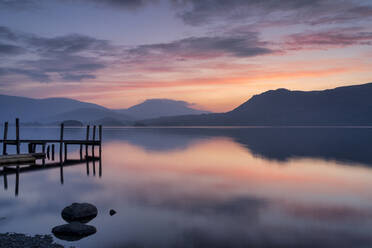 Brandlehow Jetty at dawn, Derwent Water, Lake District National Park, UNESCO World Heritage Site, Cumbria, England, United Kingdom, Europe - RHPLF06304