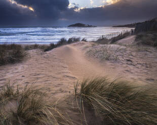 The beach at Bantham during a storm, near Kingsbridge, Devon, England, United Kingdom, Europe - RHPLF06376