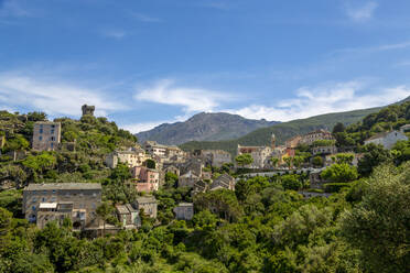 Das historische Bergdorf Nonza am Cap Corse, dem nördlichsten Punkt von Korsika, Frankreich, Mittelmeer, Europa - RHPLF06444