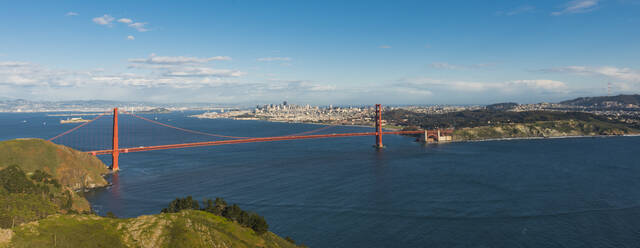 View of the city and Golden Gate Bridge from Marin Headlands, San Francisco, California, United States of America, North America - RHPLF06474