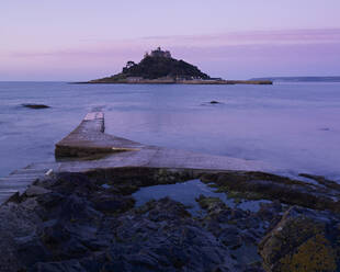 Spring dawn looking at St. Michael's Mount in Marazion, Cornwall, England, United Kingdom, Europe - RHPLF06620