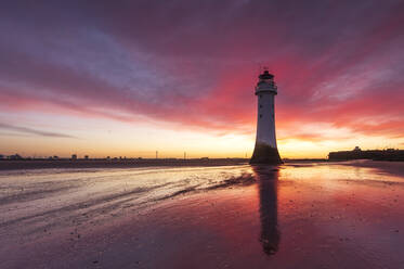 Incredible sunrise at Perch Rock Lighthouse, New Brighton, Merseyside, The Wirral, England, United Kingdom, Europe - RHPLF06651