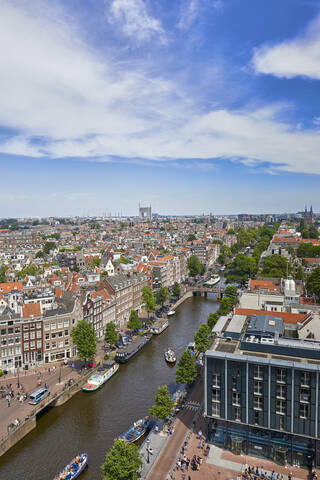 Blick auf den Jordaan und die Prinsengracht von der Westerkerk-Kirche, Amsterdam, Nordholland, Niederlande, Europa, lizenzfreies Stockfoto
