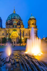 Fountain by Berlin Cathedral at night in Berlin, Germany, Europe - RHPLF06979