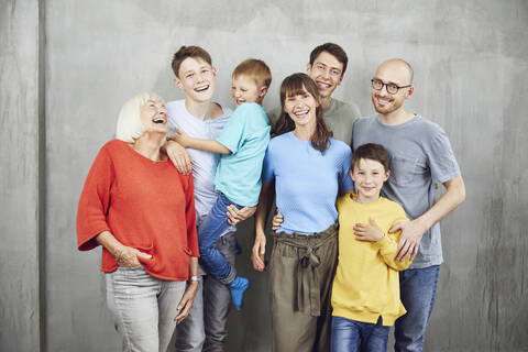 Couple with their four sond and their grandmother stock photo
