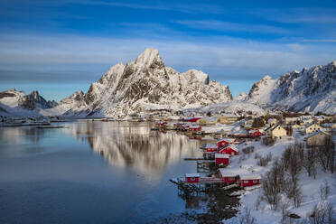 Reine Fischerdorf im Winter, Reinefjord, Moskenesoya, Lofoten, Arktis, Norwegen, Europa - RHPLF07397