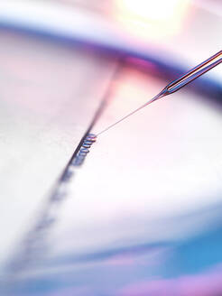 Nahaufnahme einer Pipettierung von Proben in eine Petrischale für die Stammzellenforschung im Labor - ABRF00501