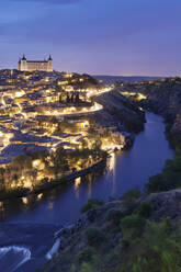 View over Tajo River at Alcazar, UNESCO World Heritage Site, Toledo, Castilla-La Mancha, Spain, Europe - RHPLF07453