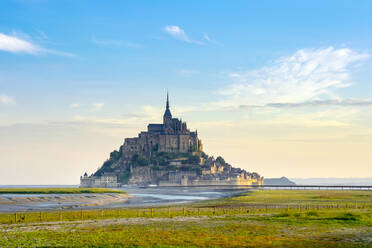 Le Mont-Saint-Michel at sunrise, UNESCO World Heritage Site, Manche Department, Normandy, France, Europe - RHPLF07538