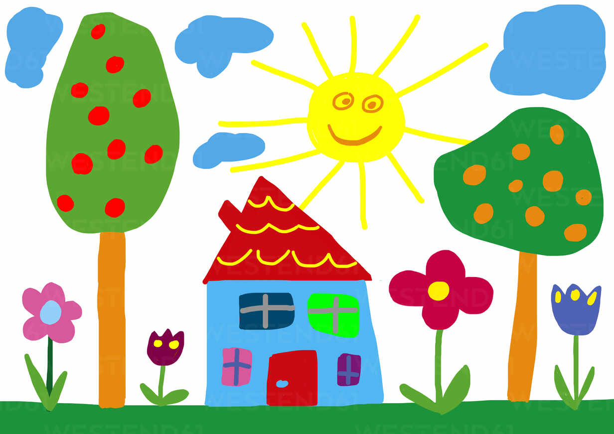 Easy House Tree Scenery Step by Step Drawing - Kids Art & Craft