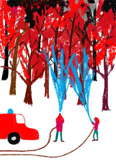 Kinderzeichnung eines Feuerwehreinsatzes bei einem Waldbrand - WWF05196