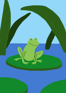 Kinderzeichnung von Frosch auf Seerosenblatt auf dem Wasser - WWF05213