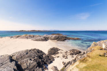 Scenic view of Smirisary Beach against sky, West Coast, Lochaber, Scotland, UK - SMAF01425