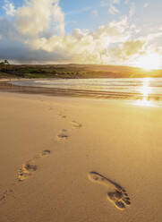 Anakena Beach at sunset, Easter Island, Chile, South America - RHPLF07692