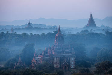 Blick auf die Tempel in der Morgendämmerung, Bagan (Pagan), Region Mandalay, Myanmar (Burma), Asien - RHPLF07925