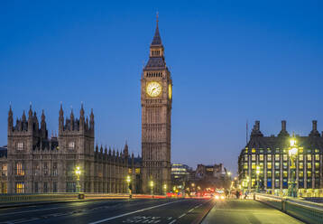 Big Ben und Westminster Palace (Houses of Parliament) in der Morgendämmerung, von der Westminster Bridge, UNESCO-Weltkulturerbe, London, England, Vereinigtes Königreich, Europa - RHPLF08016