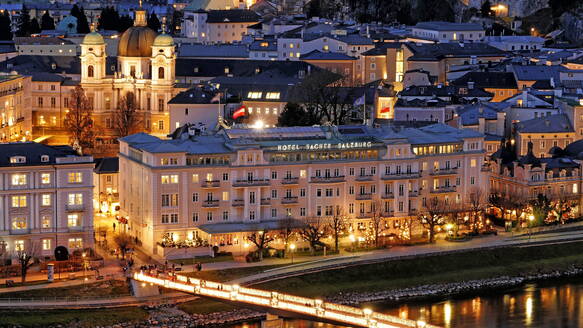 Hotel Sacher on the Salzach River, Salzburg, Austria, Europe - RHPLF08228