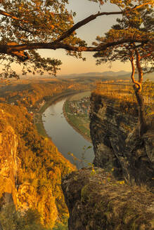 Blick auf die Elbe von der Bastei im Elbsandsteingebirge, Deutschland, Europa - RHPLF08321