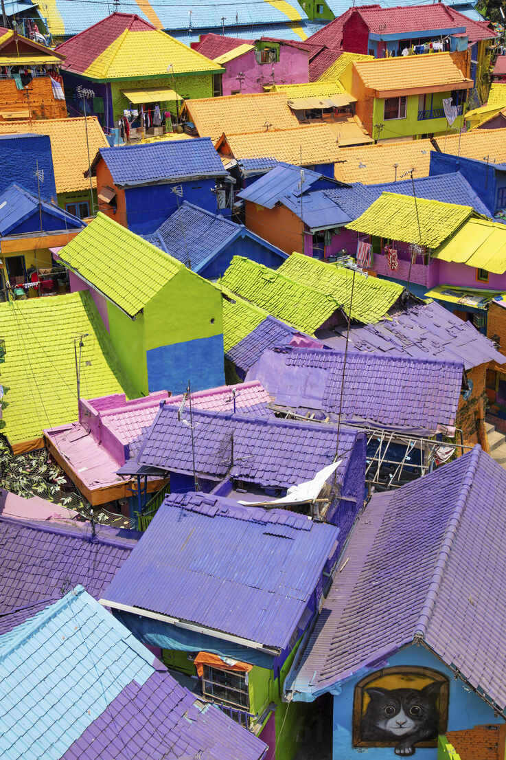 The brightly painted Warna-warni kampong or shanty town (slum), Malang,  Java, Indonesia, Southeast Asia, Asia stock photo