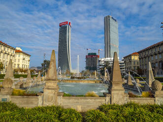 Die Drei Türme vom Park aus gesehen, Mailand, Lombardei, Italien, Europa - RHPLF08426
