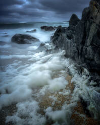 Stormy Bagh Steinigidh Strand, Isle of Harris, Äußere Hebriden, Schottland, Vereinigtes Königreich, Europa - RHPLF08488