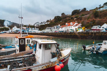 Boats at Rozel harbour, Jersey, Channel Islands, United Kingdom, Europe - RHPLF08517