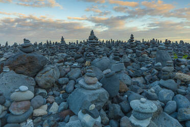 Stone Displays at Playa Jardin, Puerto de la Cruz, Tenerife, Canary Islands, Spain, Atlantic Ocean, Europe - RHPLF08531