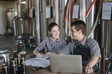 Junge Unternehmer arbeiten in einer Brauerei - ALBF01052