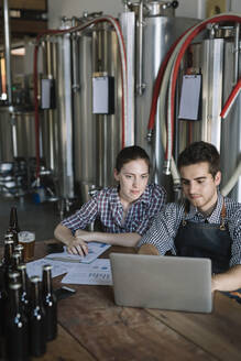 Junge Unternehmer arbeiten in einer Brauerei - ALBF01056