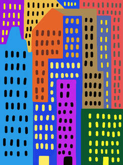 Kinderzeichnung von bunten Wolkenkratzern in der Stadt - WWF05221