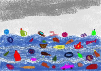 Kinderzeichnung von Abfall im Meer - WWF05226