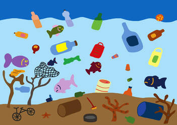 Child's drawing of waste in the sea - WWF05228