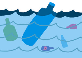 Child's drawing of bottles floating in the sea - WWF05229