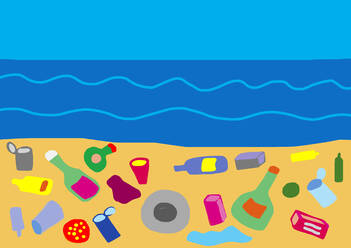 Child's drawing of garbage on the beach - WWF05230