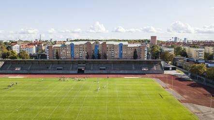 Elevated view of stadium in city - JOHF00067