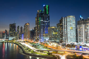 The skyline of Panama City at night, Panama City, Panama, Central America - RHPLF08727