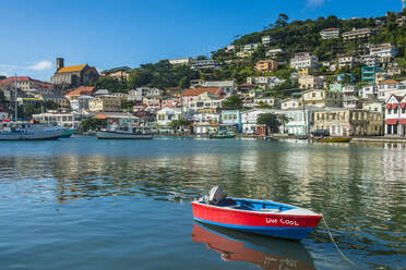 Motorboat in harbor of St Georges, Caribbean - RUNF03002