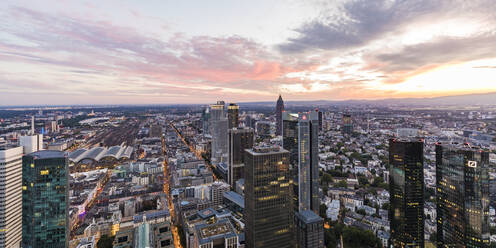 Cityscape against cloudy sky, Frankfurt, Hesse, Germany - WDF05492
