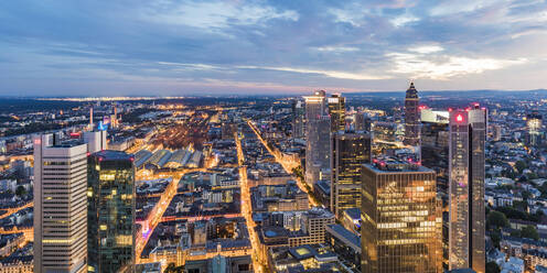 Illuminated city against cloudy sky, Frankfurt, Hesse, Germany - WDF05496