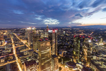 Cityscape against cloudy sky at night, Frankfurt, Hesse, Germany - WDF05500