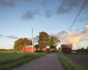 Scheunen an der Straße bei Sonnenuntergang - FOLF10850